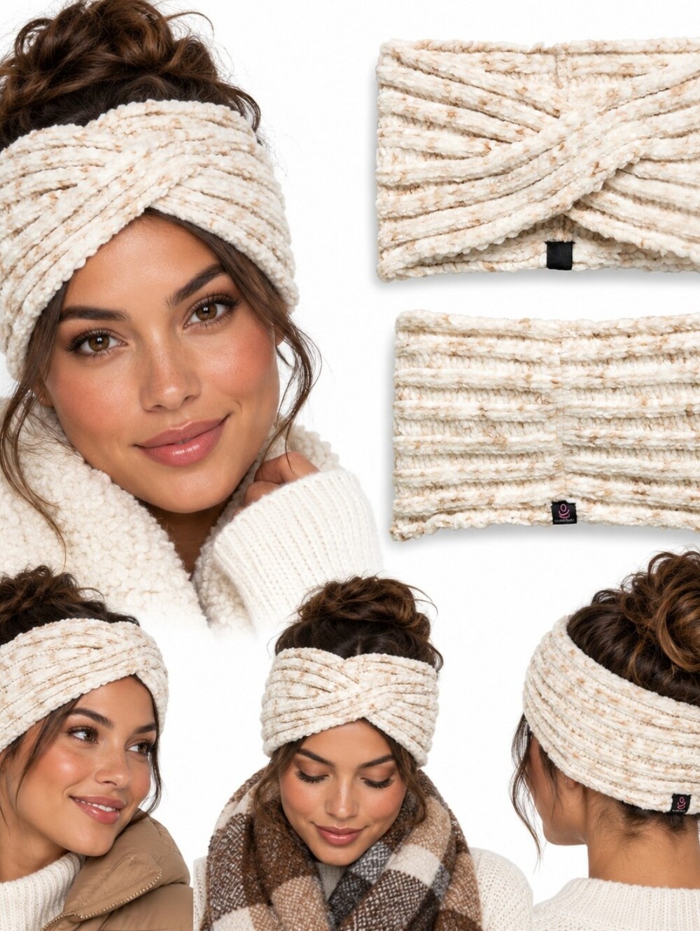 NWT Cuddl Duds Oatmeal Chenille Twisted Headband Soft Knit
